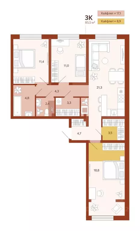 3-к кв. Тюменская область, Тюмень  (85.47 м) - Фото 0