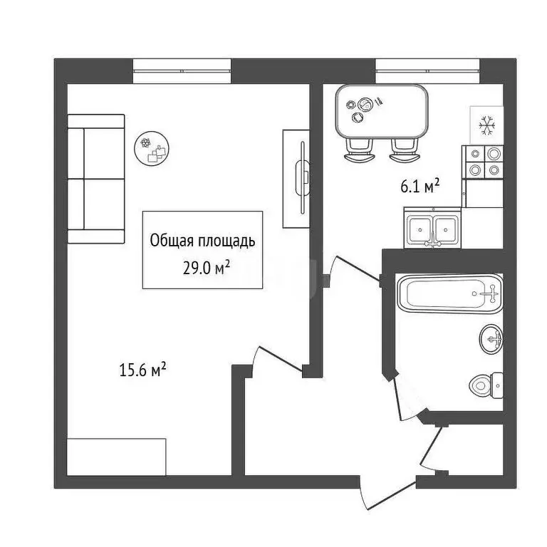 1-комнатная квартира: Бердск, Лунная улица, 4 (29 м) - Фото 1