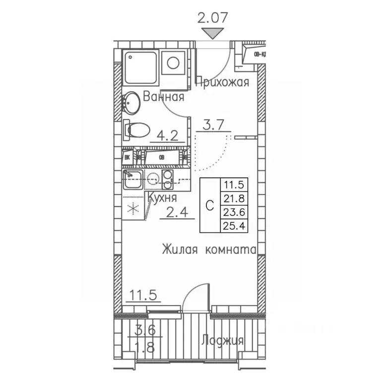1-к кв. Приморский край, Владивосток ул. Расула Гамзатова, 7к1 (25.4 ... - Фото 1