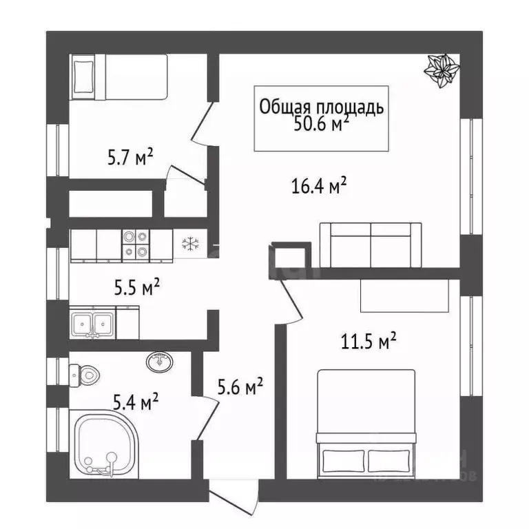 3-к кв. Новосибирская область, Новосибирск Октябрьская ул., 79 (50.6 ... - Фото 1