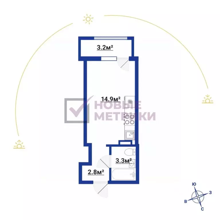 Студия Санкт-Петербург Планерная ул., 87к1 (24.3 м) - Фото 2