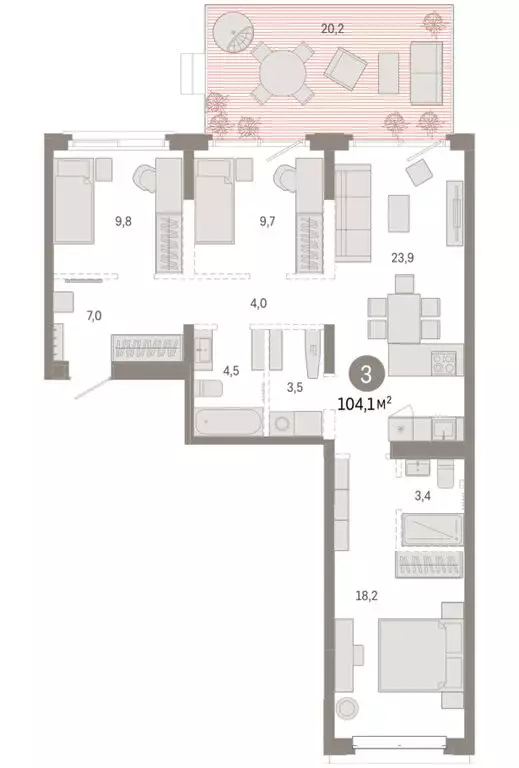 3-комнатная квартира: Тюмень, жилой комплекс На Минской (104.05 м) - Фото 2