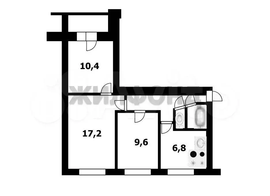 3-к. квартира, 54,7 м, 2/9 эт. - Фото 0