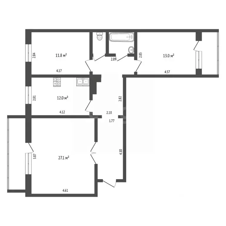 3-к кв. Тюменская область, Тюмень ул. Салтыкова-Щедрина, 55 (85.0 м) - Фото 2