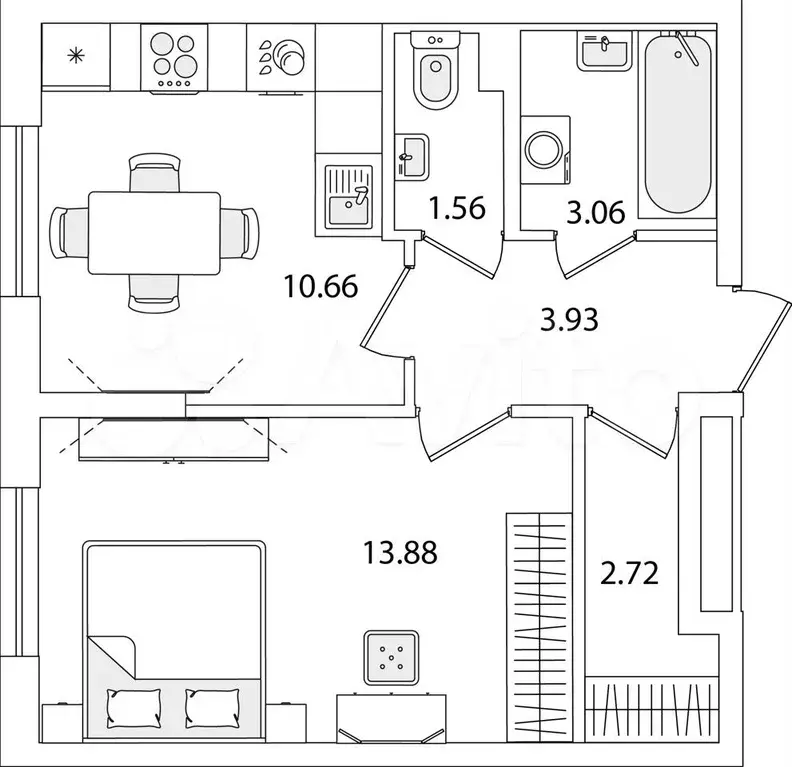 1-к. квартира, 35,8 м, 2/9 эт. - Фото 0