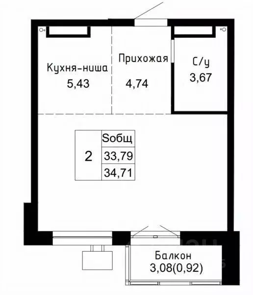 2-к кв. Приморский край, Артем  (34.71 м) - Фото 1