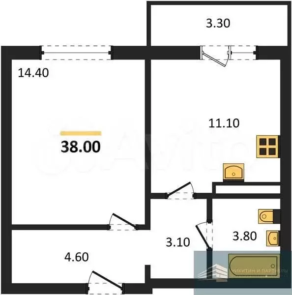 1-к. квартира, 38 м, 2/7 эт. - Фото 0