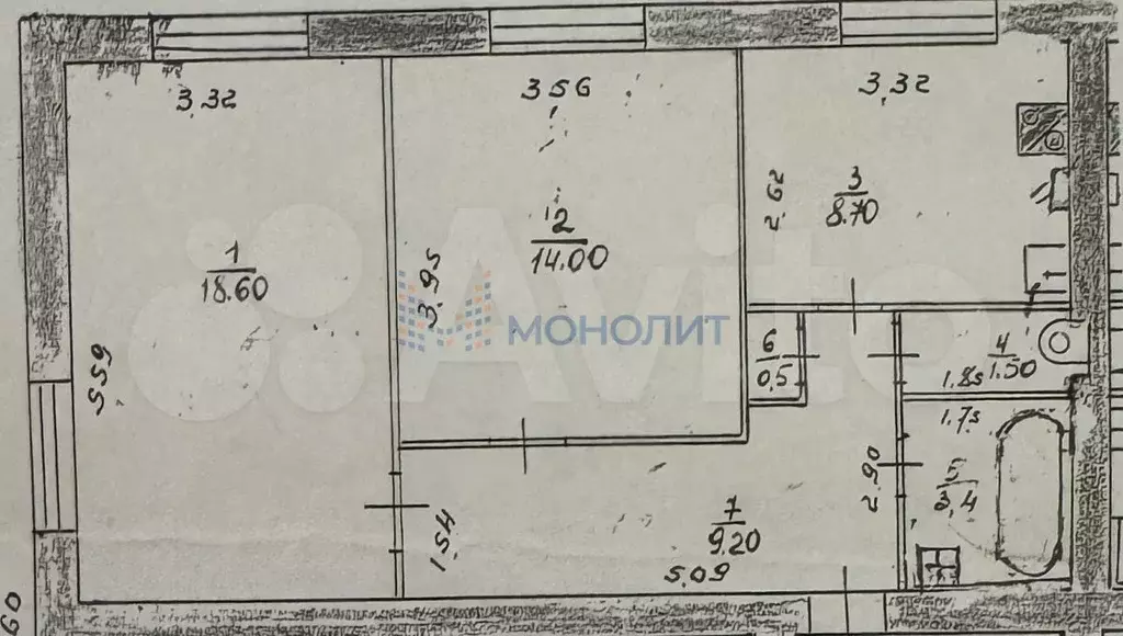 2-к. квартира, 55,9 м, 1/5 эт. - Фото 0