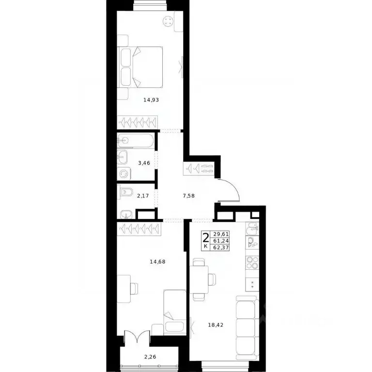 2-к кв. Нижегородская область, Нижний Новгород Ленгородок мкр, Мед ... - Фото 1