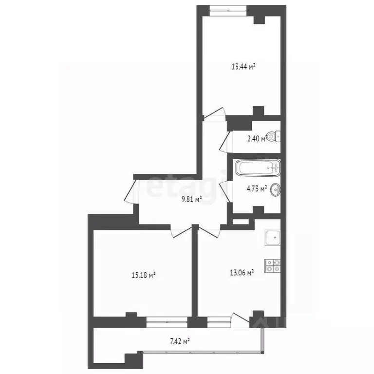 2-к кв. Тюменская область, Тюмень ул. Константина Посьета, 4к1 (58.6 ... - Фото 2