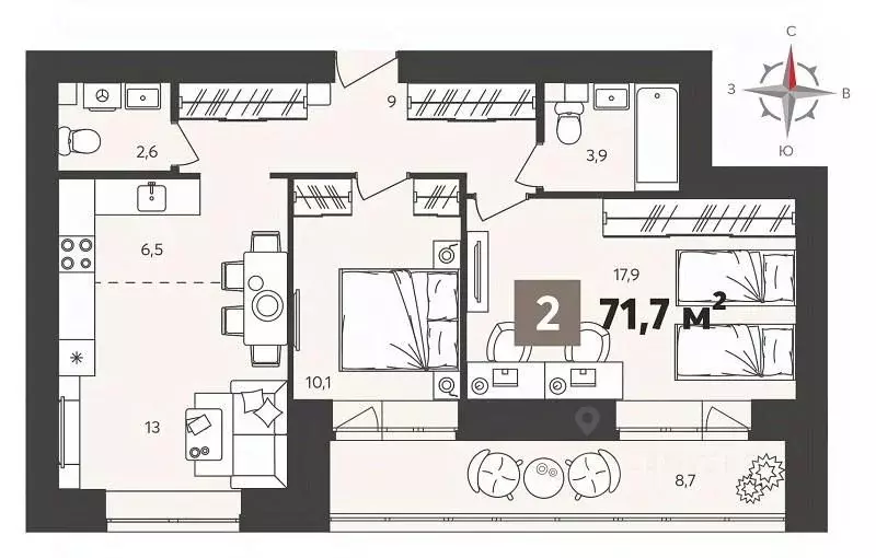 2-к кв. Пензенская область, Пенза ул. Крупской, 8 (72.0 м) - Фото 1