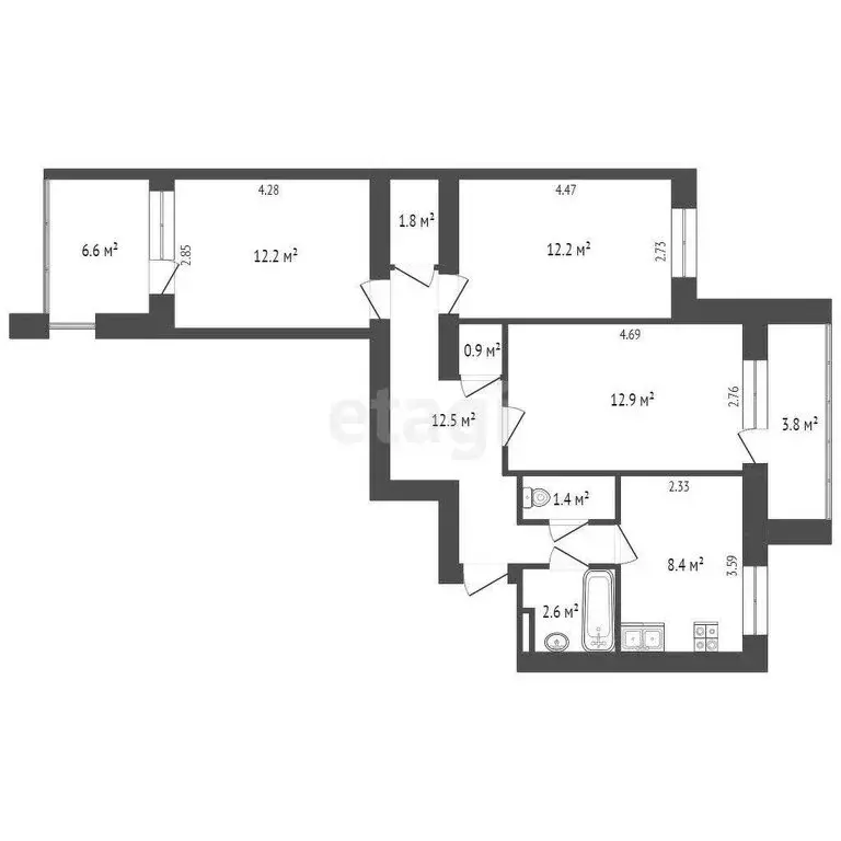 3-комнатная квартира: Евпатория, улица 9 Мая, 96 (74 м) - Фото 1