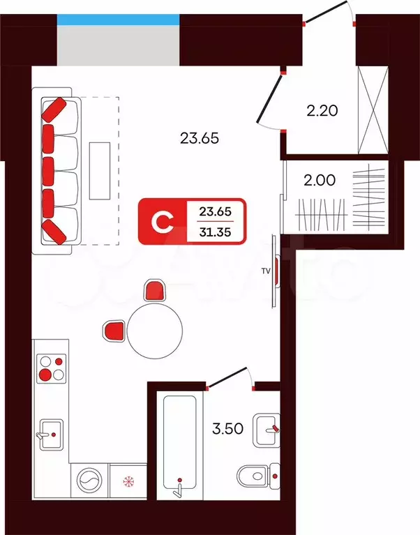 Квартира-студия, 31,4 м, 1/14 эт. - Фото 0