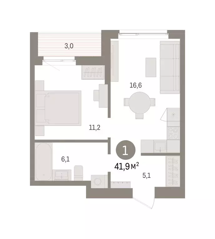 1-комнатная квартира: Пермь, микрорайон Крохалева (41.91 м) - Фото 2