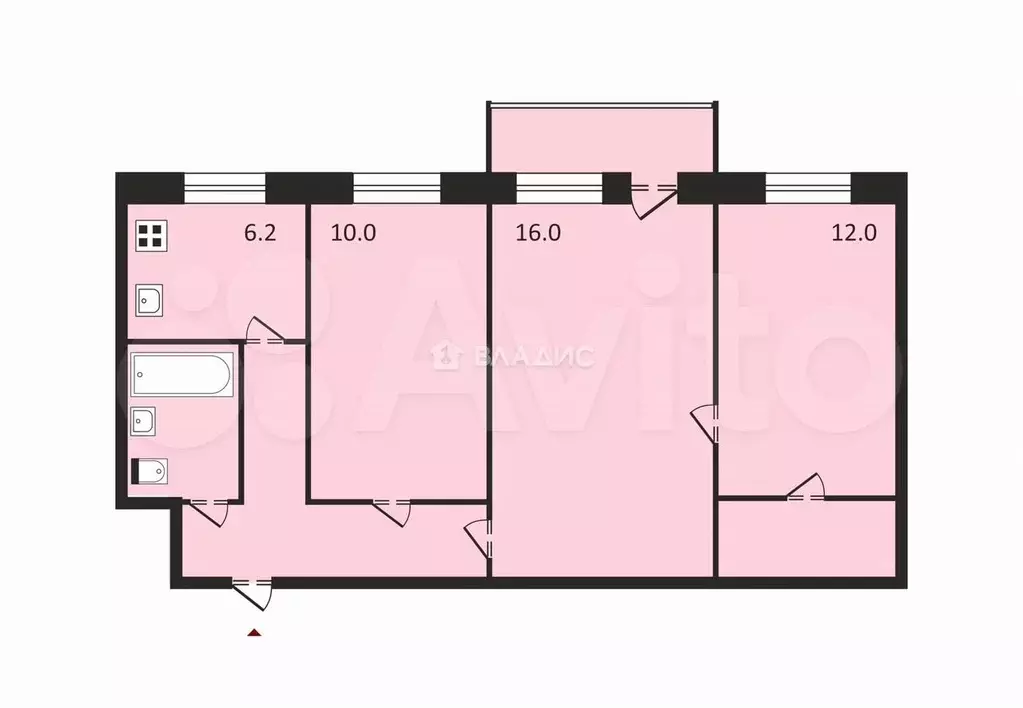 3-к. квартира, 60 м, 3/3 эт. - Фото 0