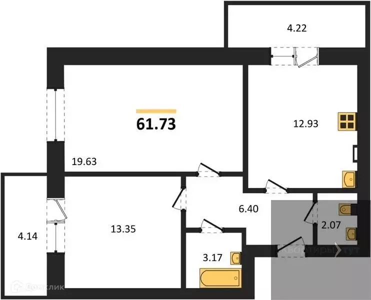 Продаётся 2-к квартира, 61.72 м - Фото 0