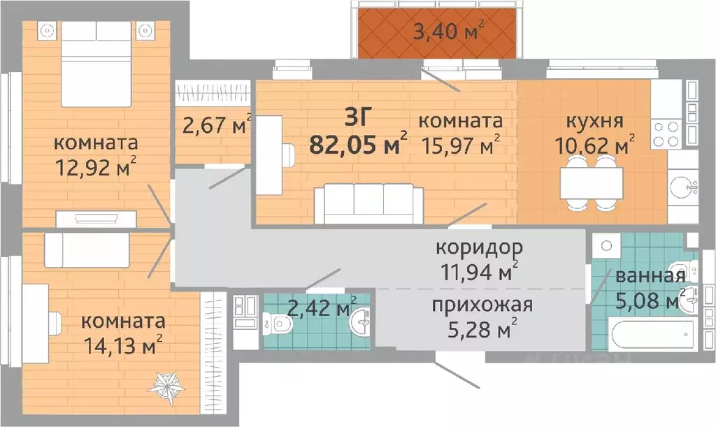 3-к кв. Свердловская область, Екатеринбург ВИЗ жилрайон, Семейный ... - Фото 0