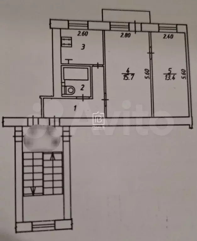 2-к. квартира, 44,5 м, 4/4 эт. - Фото 0