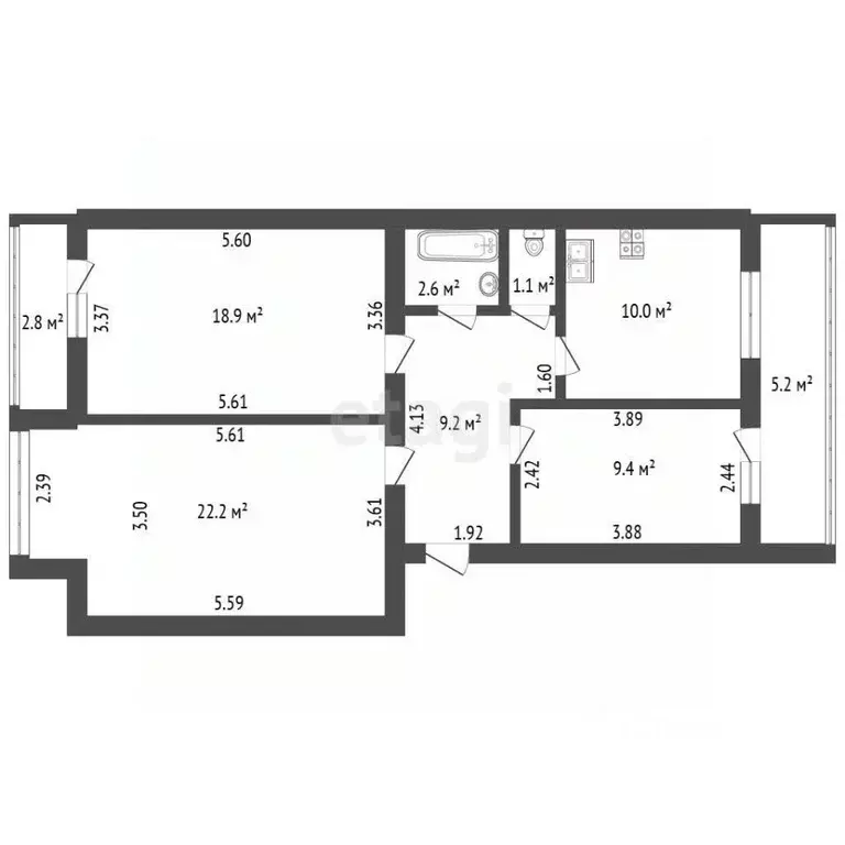 3-к кв. Санкт-Петербург ул. Кораблестроителей, 12к2 (73.4 м) - Фото 2