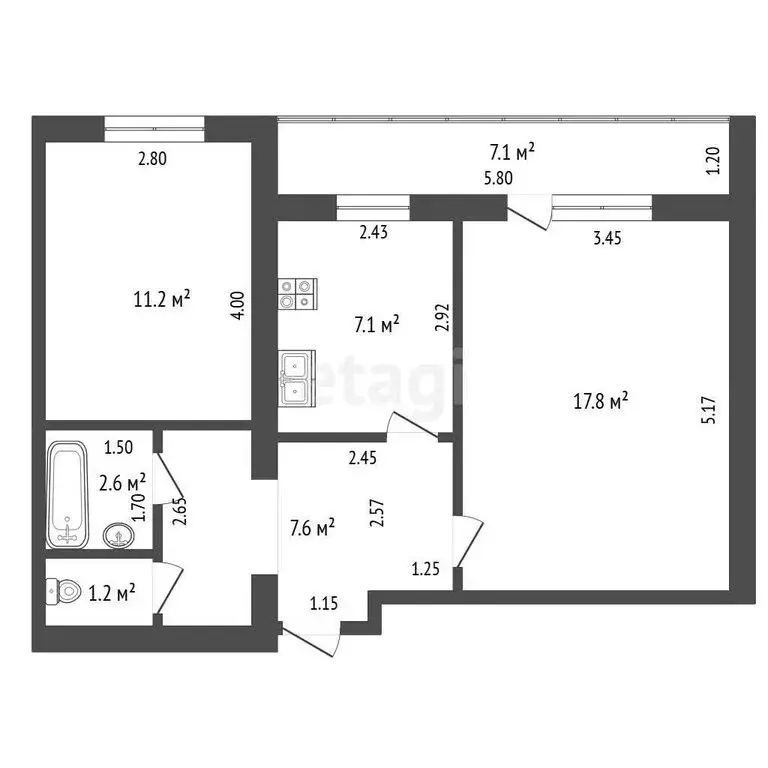 2-комнатная квартира: Стерлитамак, Вокзальная улица, 23 (47.8 м) - Фото 1