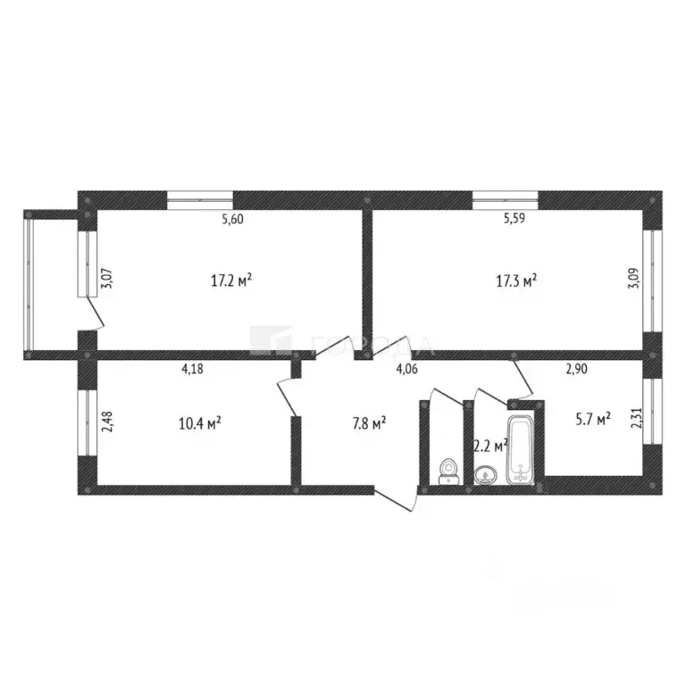 3-к кв. Алтайский край, Барнаул ул. Малахова, 124 (62.6 м) - Фото 1