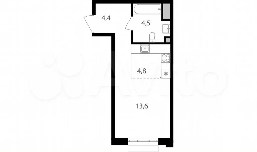 Квартира-студия, 27,3 м, 5/20 эт. - Фото 0