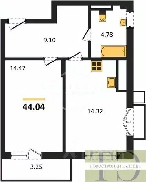 1-к кв. Калининградская область, Гурьевский муниципальный округ, пос. ... - Фото 1