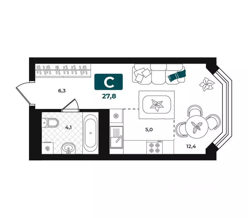 Студия Тюменская область, Тюмень Добро жилой комплекс (27.8 м) - Фото 1
