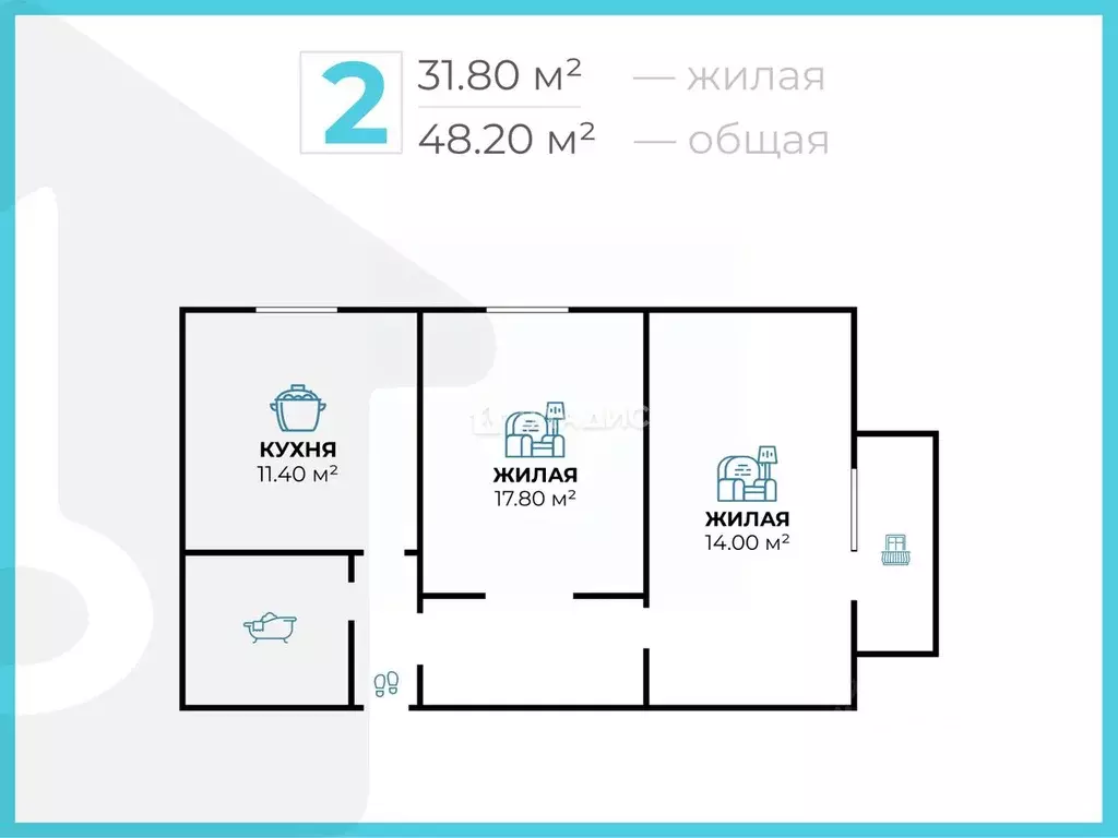 2-к кв. Волгоградская область, Волгоград ул. Сологубова, 56Б (48.2 м) - Фото 1
