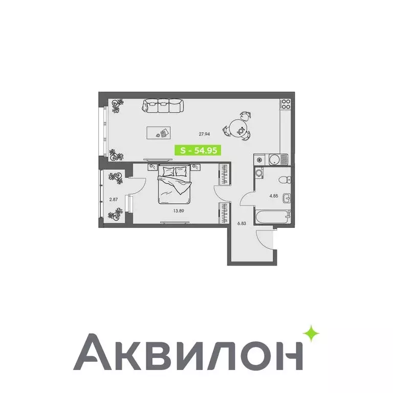 1-комнатная квартира: Архангельск, Ломоносовский округ (54.95 м) - Фото 1