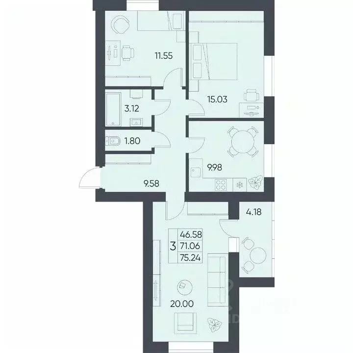 3-к кв. Саратовская область, Татищево рп ул. Михайловская, 13 (75.24 ... - Фото 1