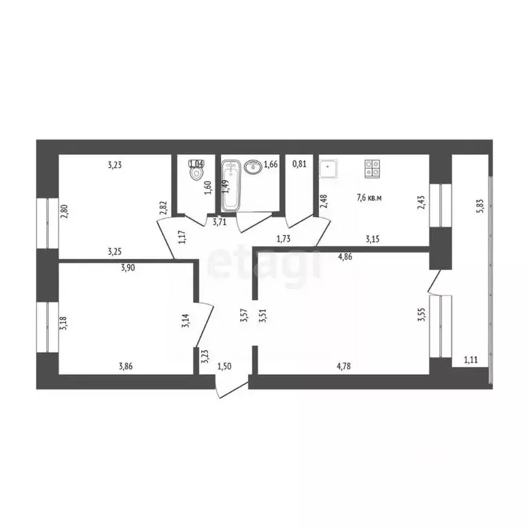 3-к кв. Башкортостан, Стерлитамак ул. Менделеева, 4 (59.2 м) - Фото 1