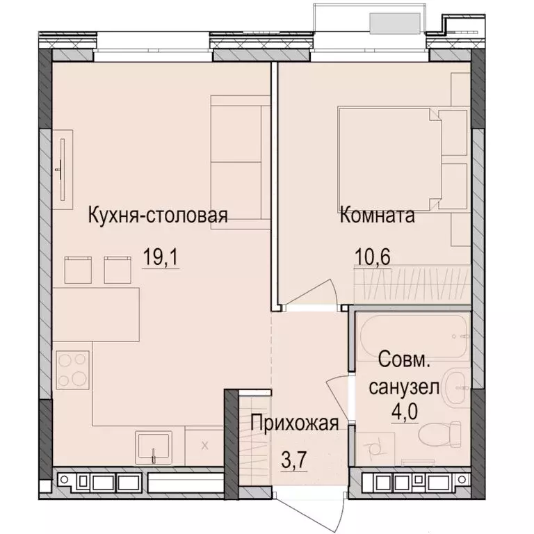 1-комнатная квартира: Казань, жилой комплекс Паркмаяк (37.3 м) - Фото 0