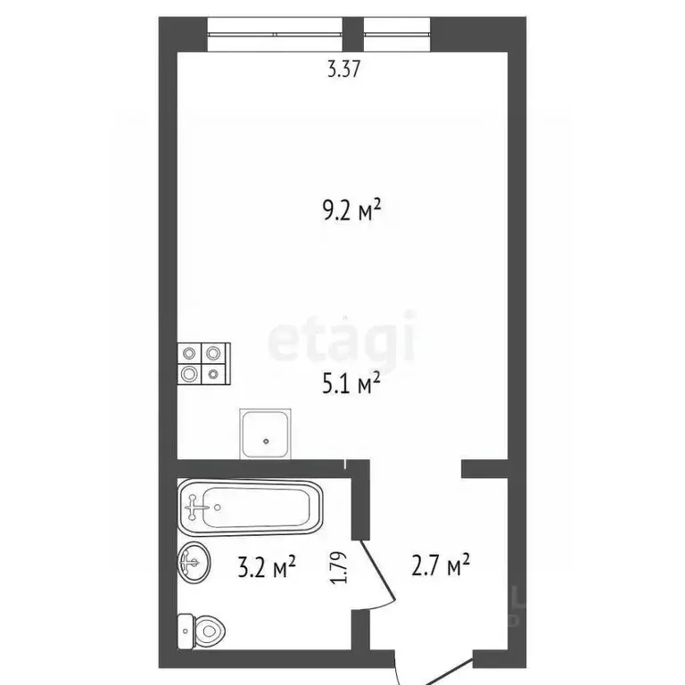 Студия Тюменская область, Тюмень Полевая ул., 117к4 (20.2 м) - Фото 0