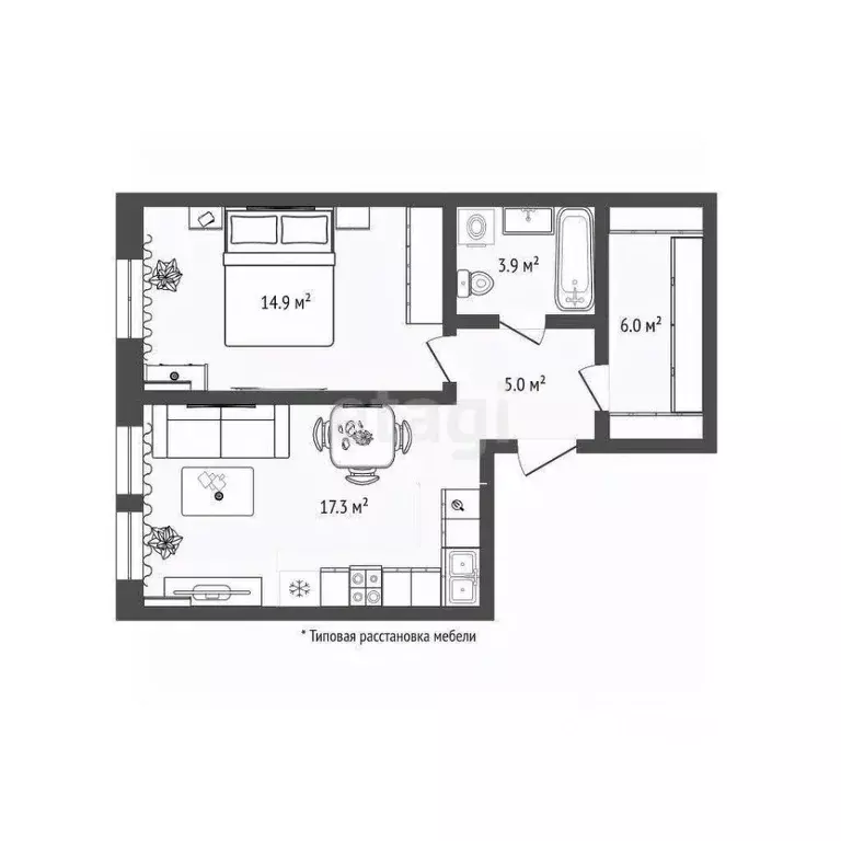 1-к кв. Тюменская область, Тюмень Полевая ул., 117к2 (47.2 м) - Фото 2