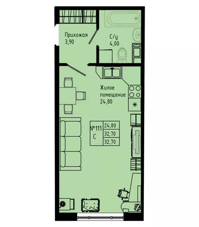 Квартира-студия: Коммунар, Железнодорожная улица, 41к2 (32.7 м) - Фото 1