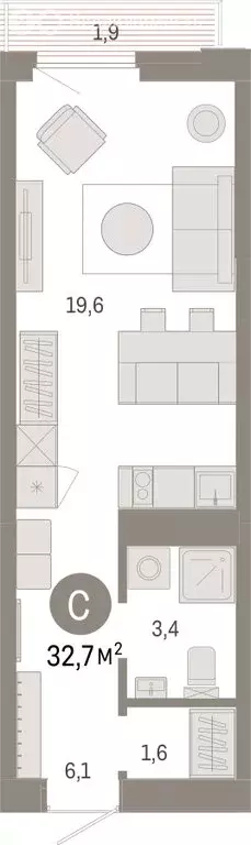 Квартира-студия: Тюмень, жилой комплекс Зарека (32.72 м) - Фото 1