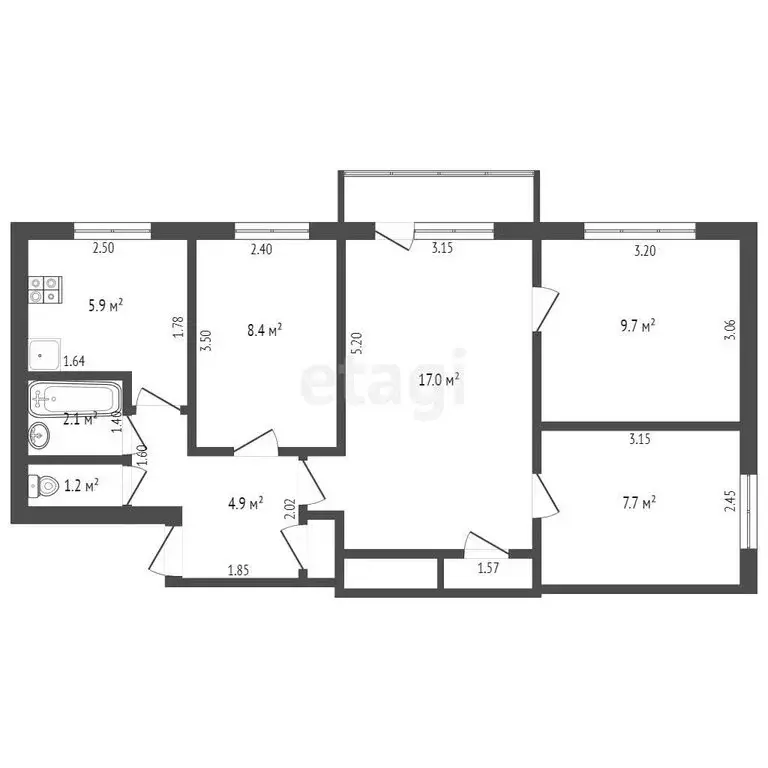 4-комнатная квартира: Коряжма, улица имени М.Х. Сафьяна, 19 (58.2 м) - Фото 0
