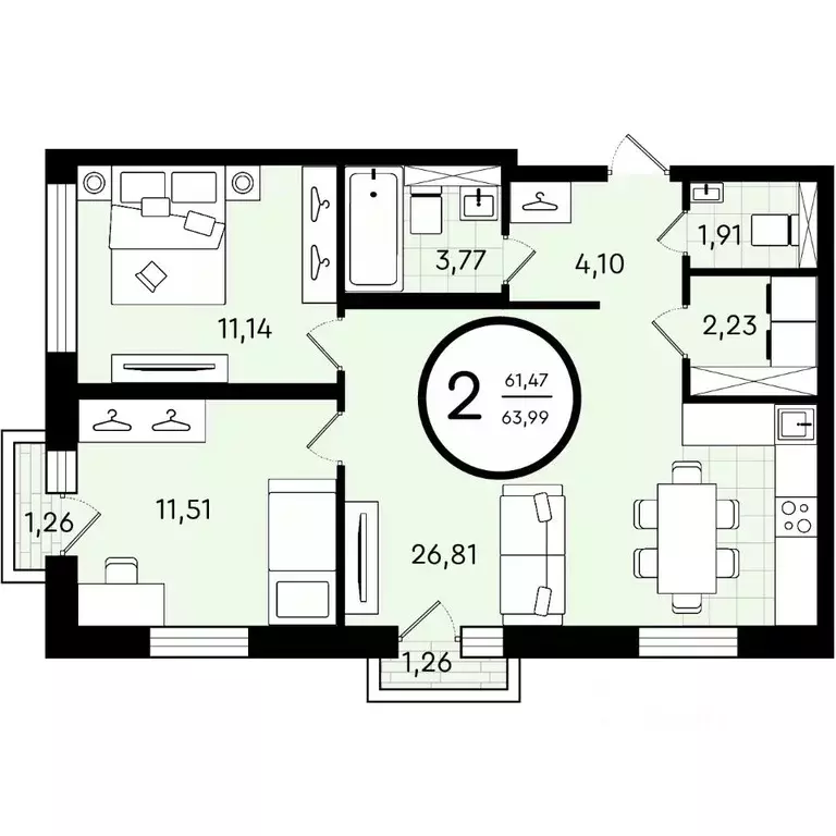 2-к кв. Тюменская область, Тюмень ул. Александра Звягина, 3 (63.99 м) - Фото 0