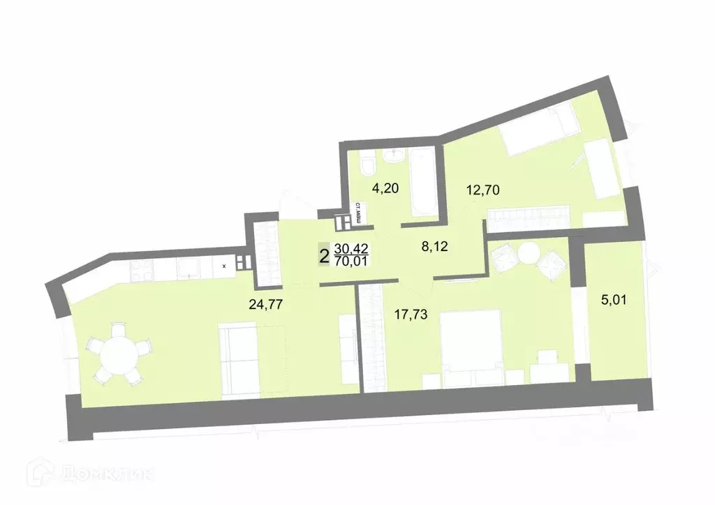 Продаётся 2-к квартира, 70.6 м - Фото 0