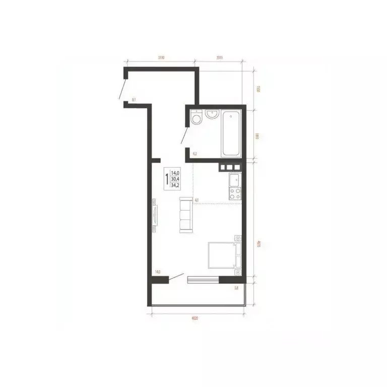 1-к кв. Иркутская область, Иркутск Сарафановская ул. (34.2 м) - Фото 1