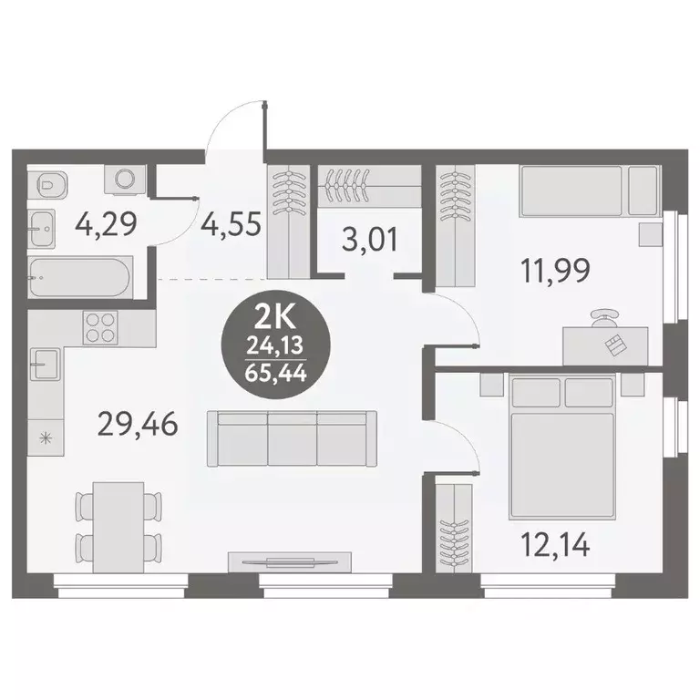 2-к кв. Новосибирская область, Новосибирск ул. Титова, 253/9 (65.44 м) - Фото 1