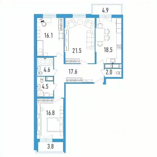 3-к кв. Санкт-Петербург бул. Александра Грина, 2к2 (105.0 м) - Фото 0