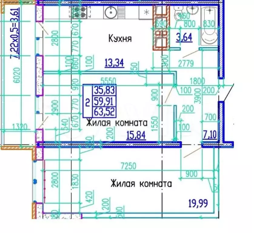 2-к. квартира, 60 м, 5/24 эт. - Фото 0