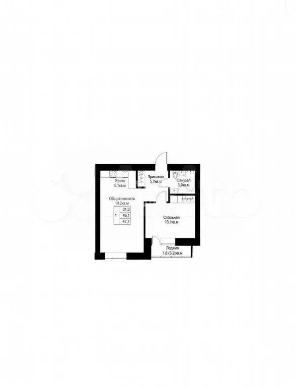 1-к. квартира, 47,7 м, 6/16 эт. - Фото 0