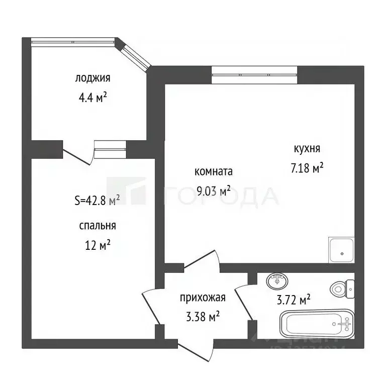 2-к кв. Алтайский край, Барнаул ул. Сергея Семенова, 32 (42.8 м) - Фото 2