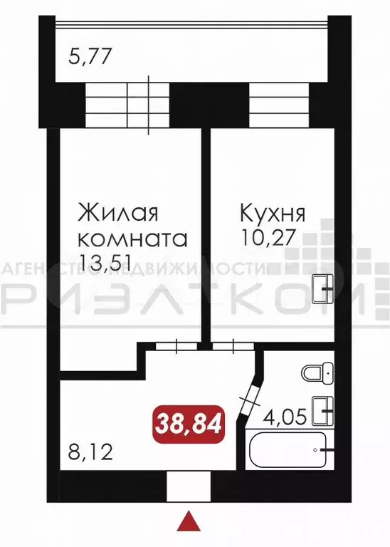 1-к. квартира, 40 м, 2/14 эт. - Фото 1