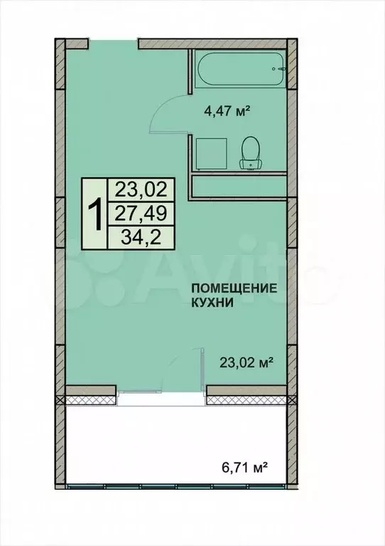 Квартира-студия, 34,2 м, 3/18 эт. - Фото 1