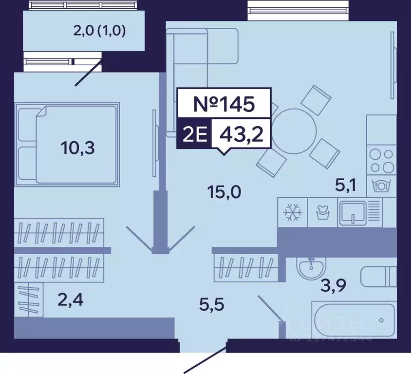 2-к кв. Саха (Якутия), Якутск ул. Новопортовская, 1Д (43.2 м) - Фото 1
