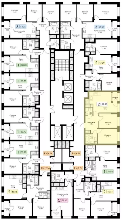 2-к кв. Тульская область, Тула Один жилой комплекс (51.55 м) - Фото 2